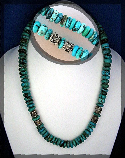Necklace Kingman Turquoise Sterling Silver Hook Clasp .