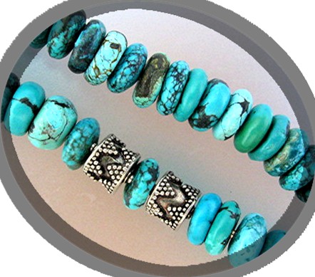 Necklace Kingman Turquoise Sterling Silver Hook Clasp .
