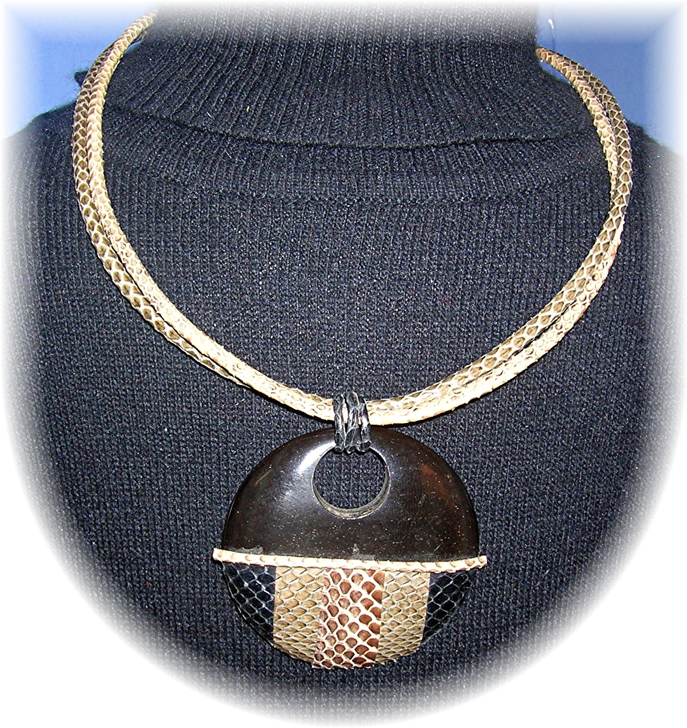Snake Leather Necklace Wood Leather pendant