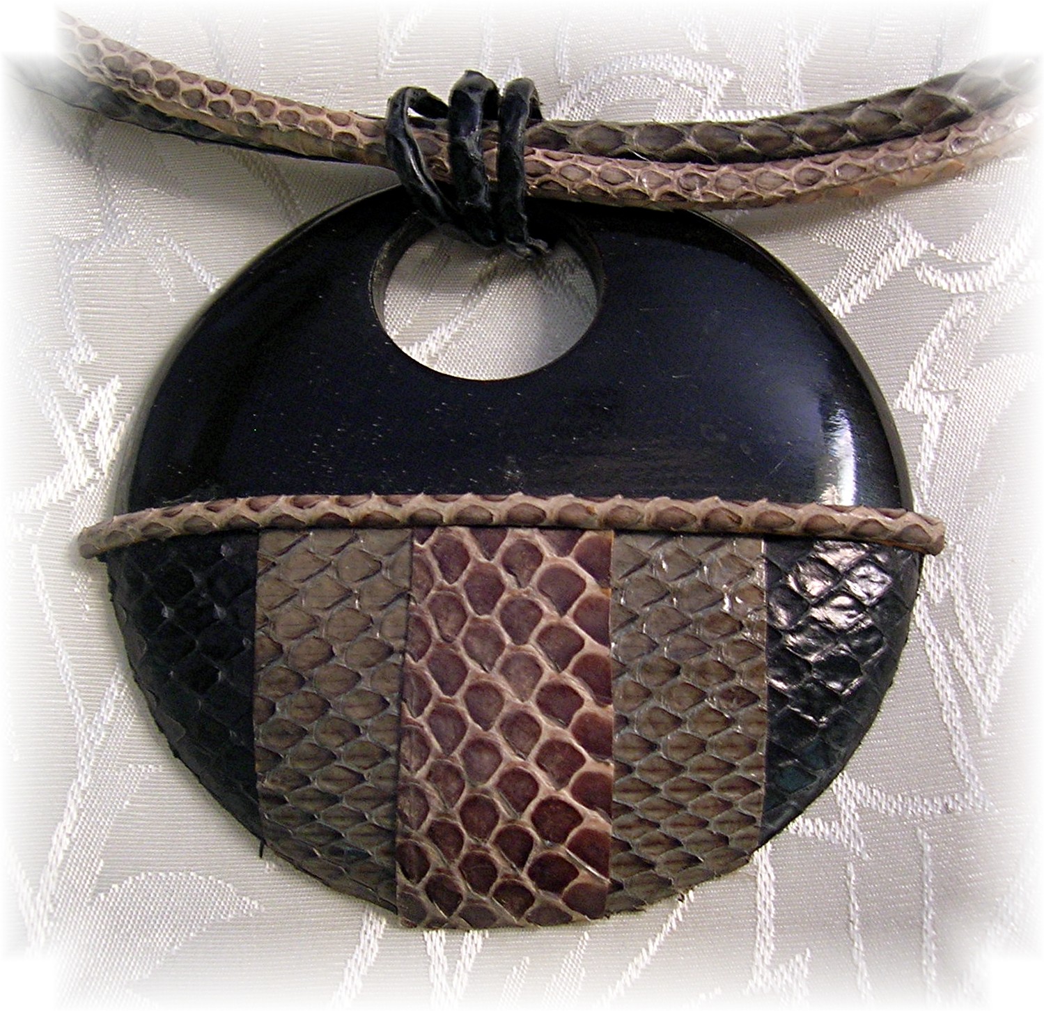 Snake Leather Necklace Wood Leather pendant