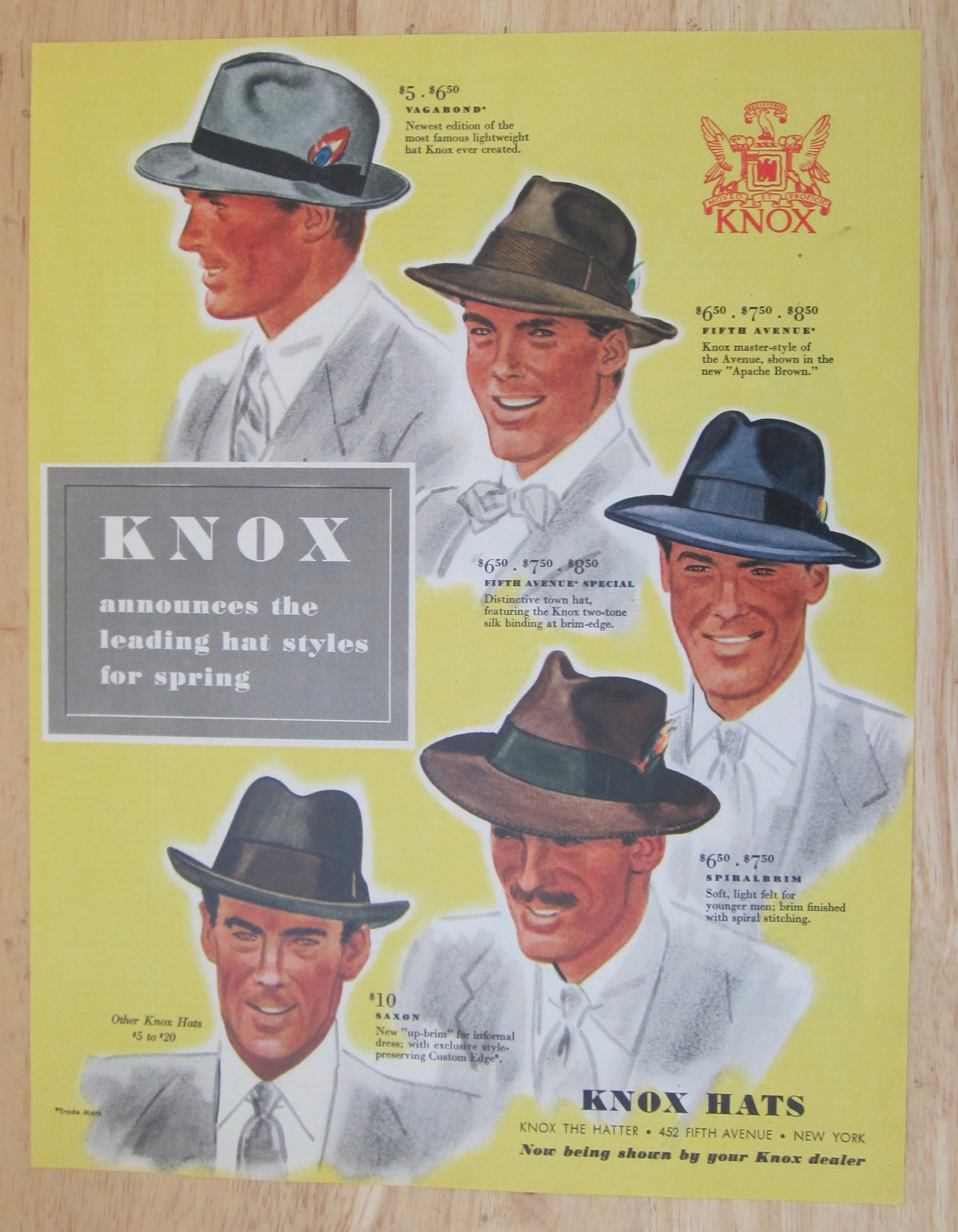 1942 Knox Hats w/ Vagabond, Fifth Avenue, Saxon & More