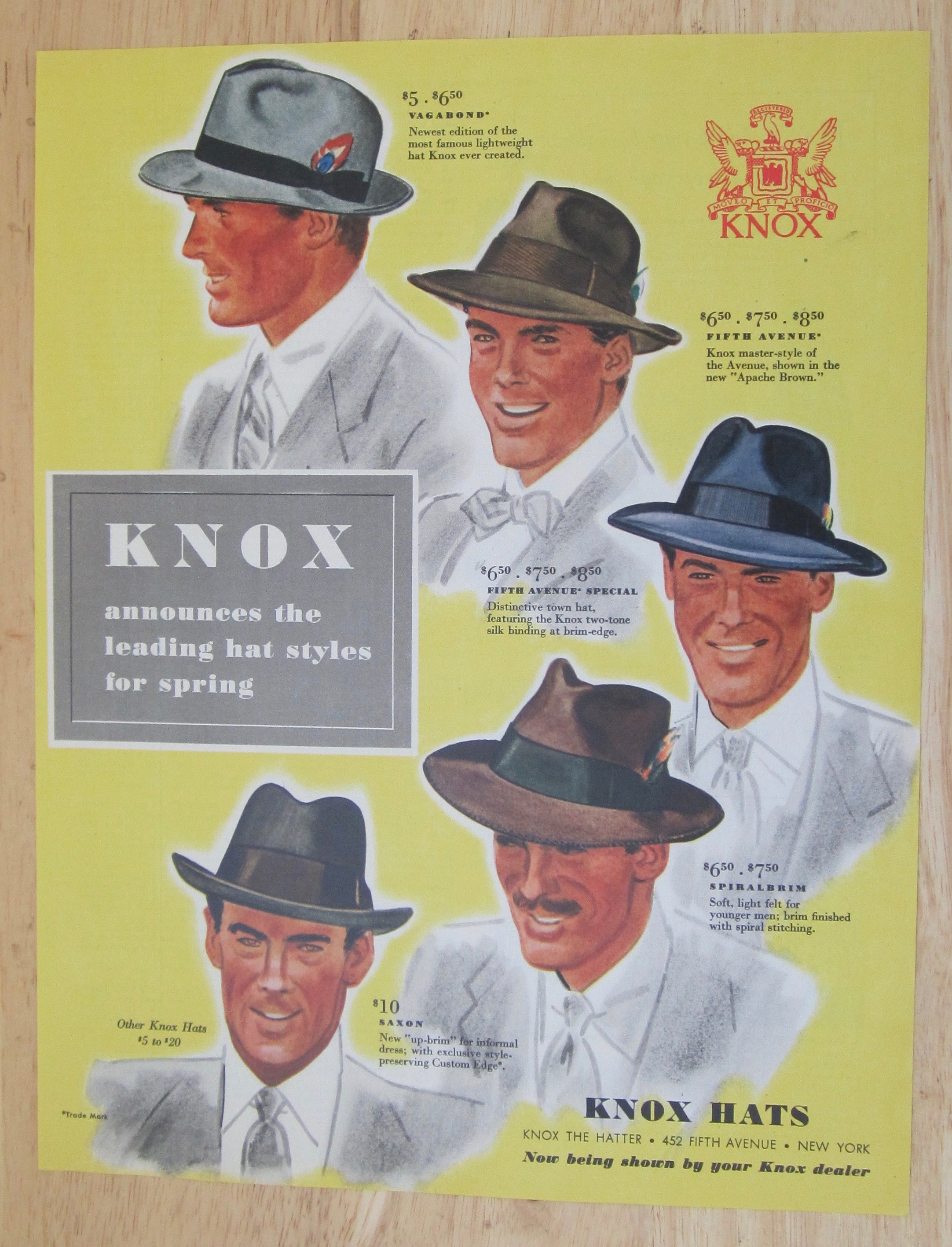1942 Knox Hats w/ Vagabond, Fifth Avenue, Saxon & More