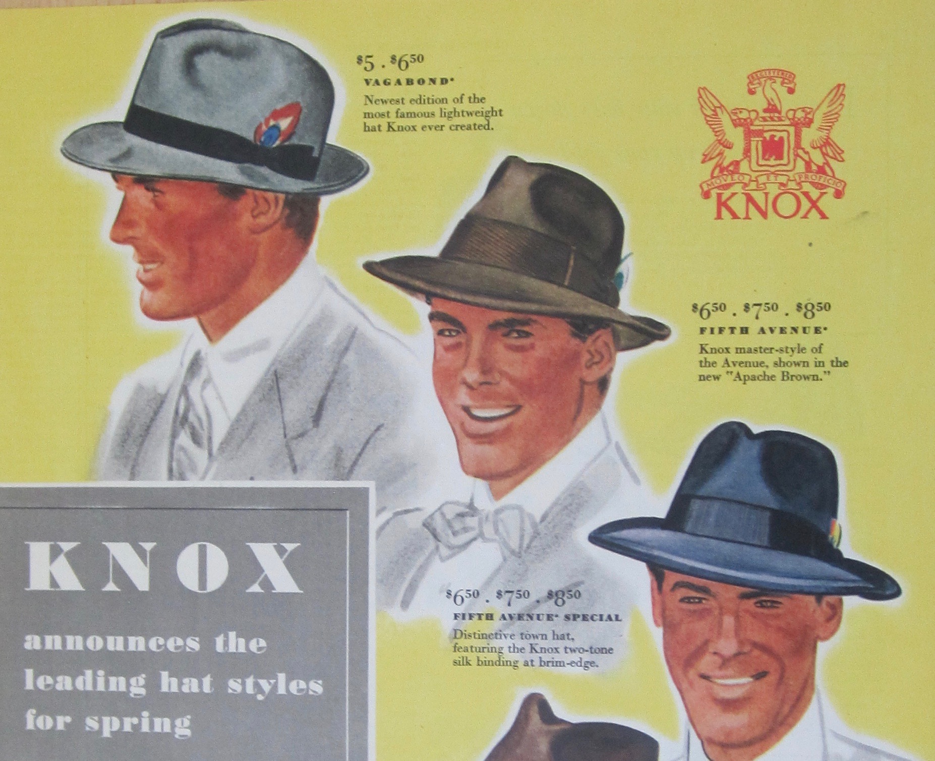 1942 Knox Hats w/ Vagabond, Fifth Avenue, Saxon & More