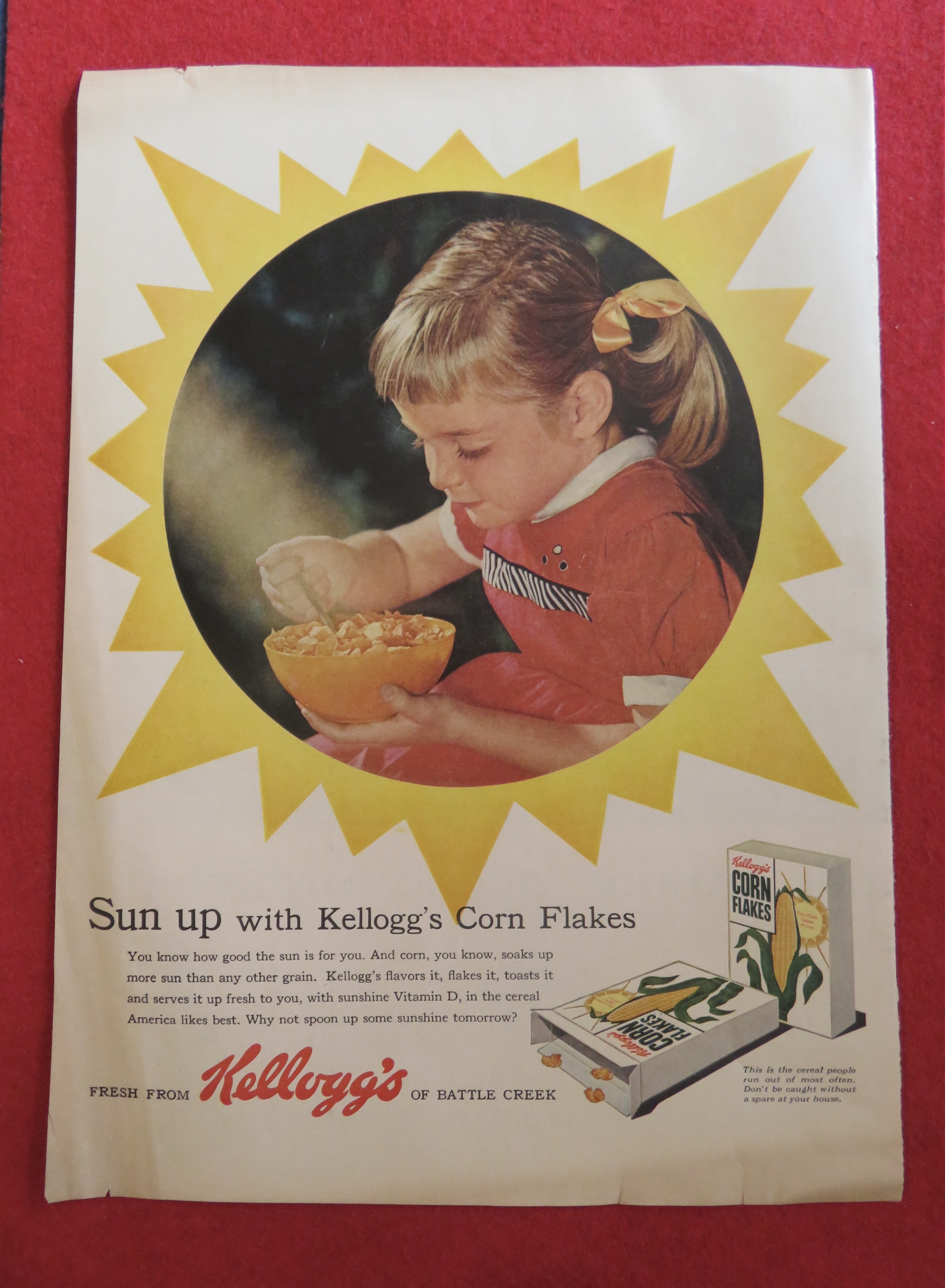 1957 Kellogg's Corn Flakes w/Girl Eating Bowl of Cereal