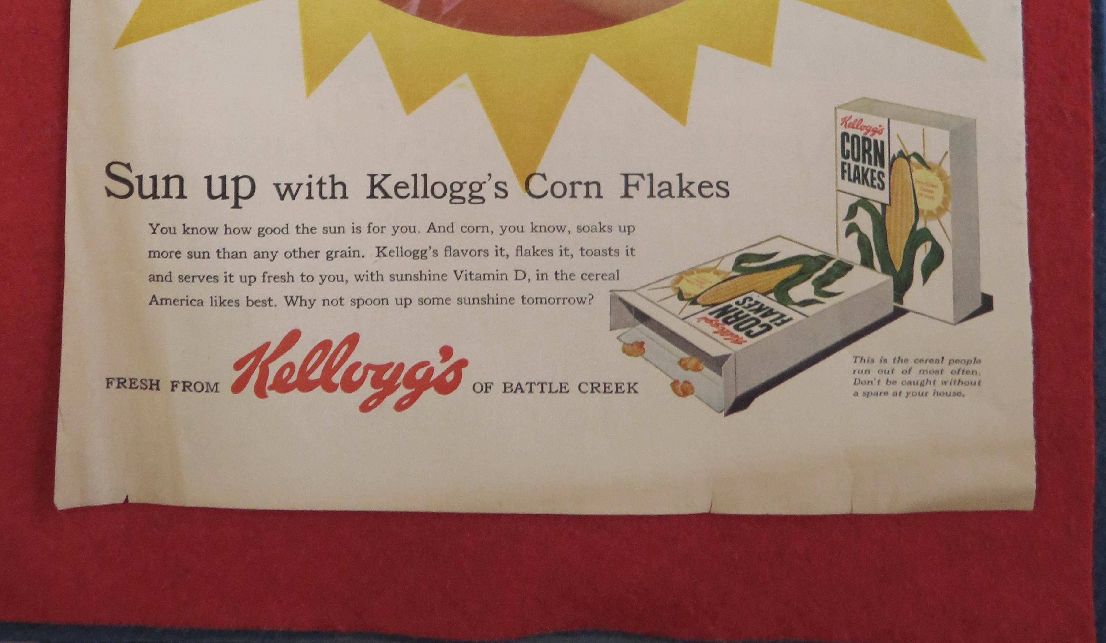 1957 Kellogg's Corn Flakes w/Girl Eating Bowl of Cereal
