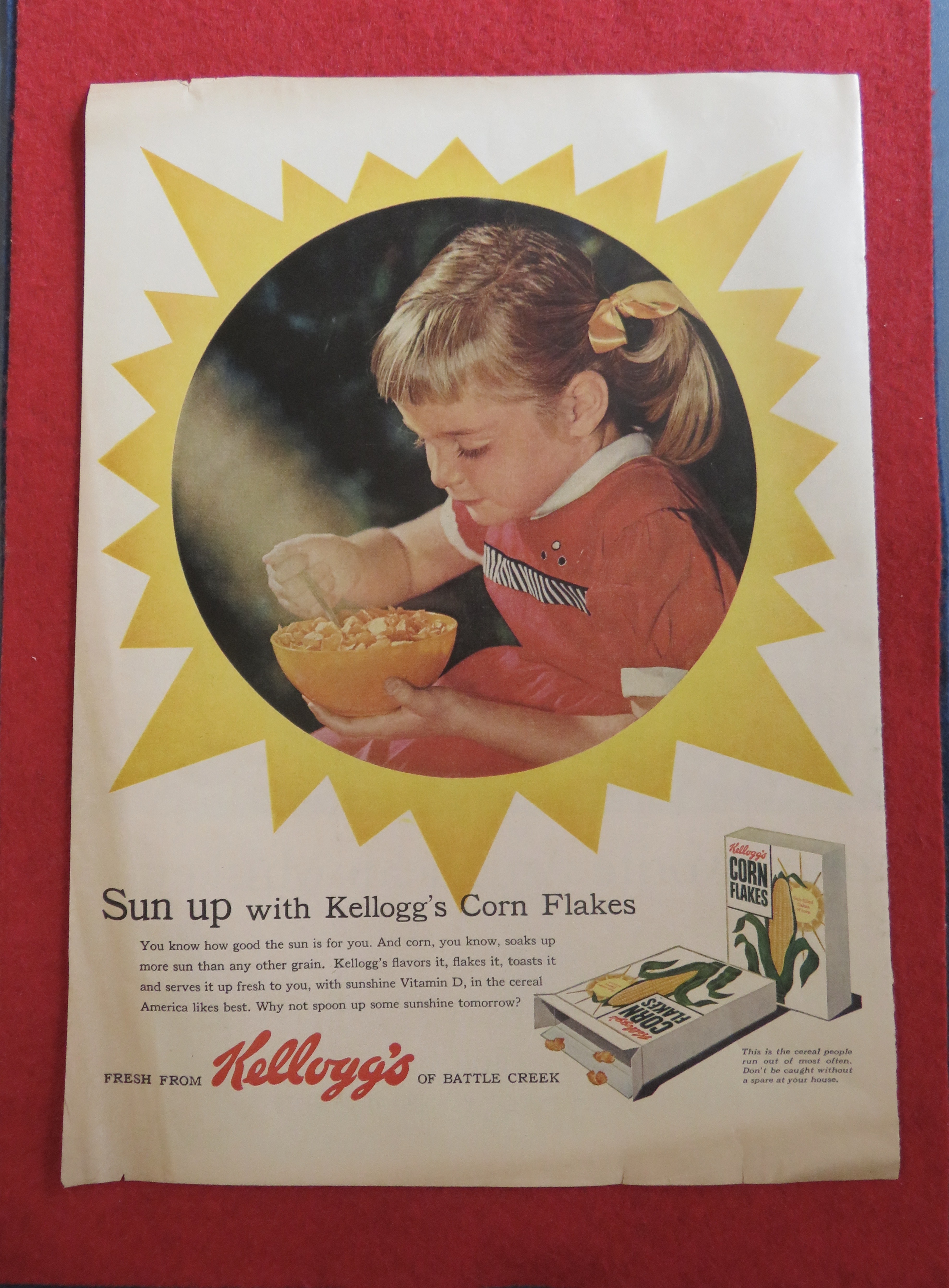 1957 Kellogg's Corn Flakes w/Girl Eating Bowl of Cereal