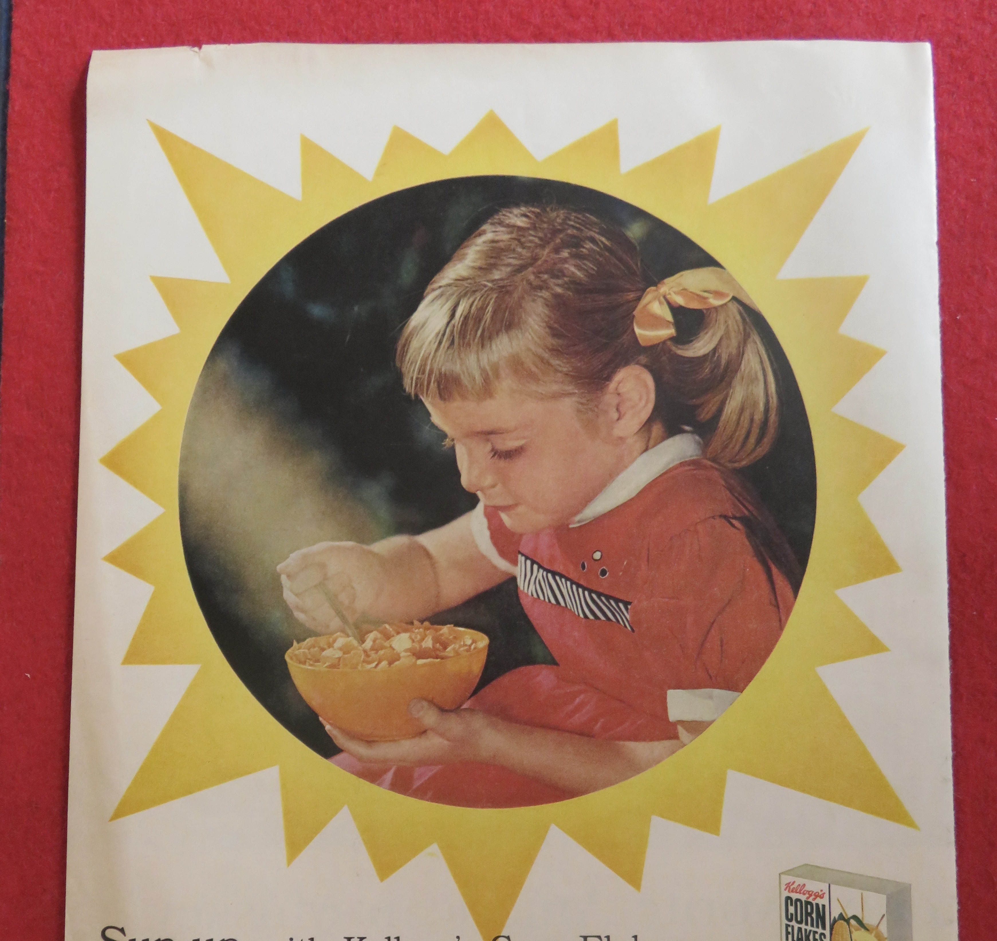 1957 Kellogg's Corn Flakes w/Girl Eating Bowl of Cereal