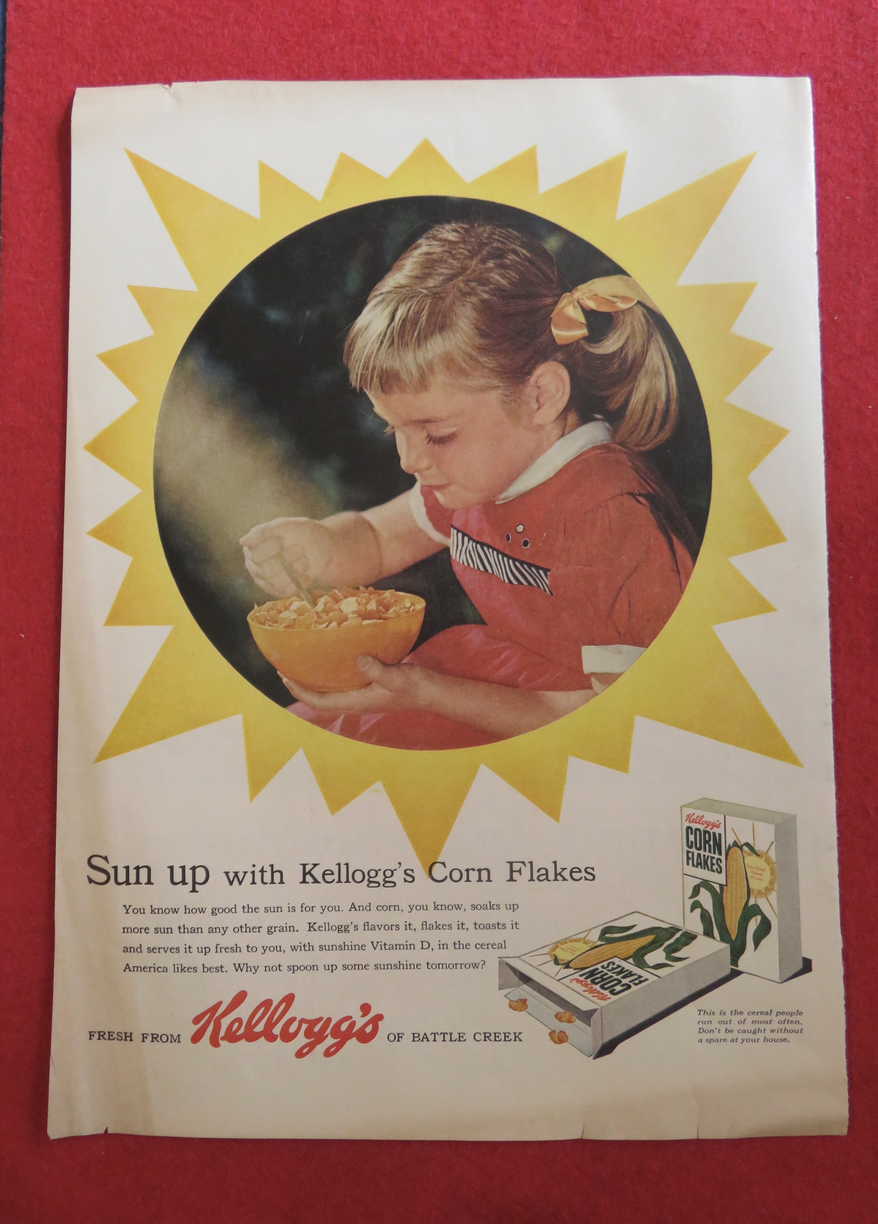 1957 Kellogg's Corn Flakes w/Girl Eating Bowl of Cereal
