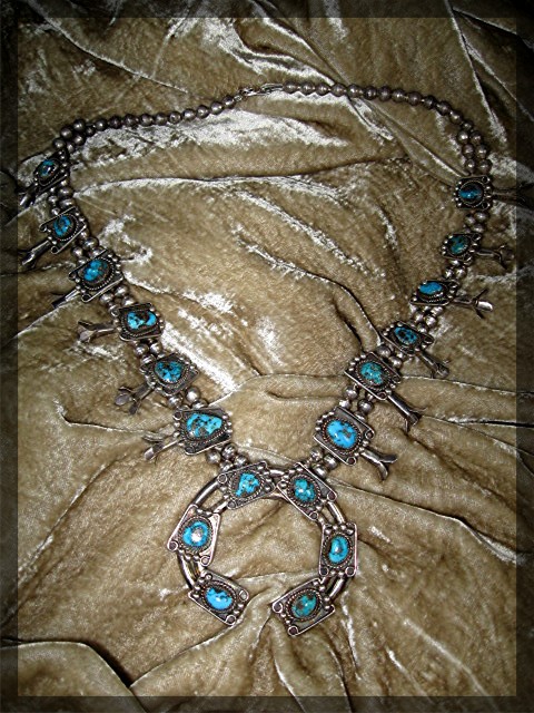 Native American Sterling Silver Turquoise Squash Blosso
