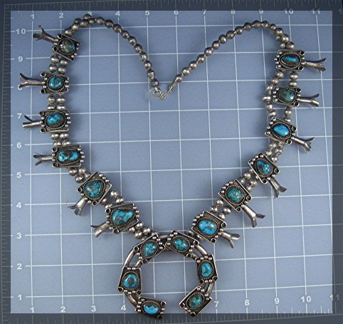 Native American Sterling Silver Turquoise Squash Blosso