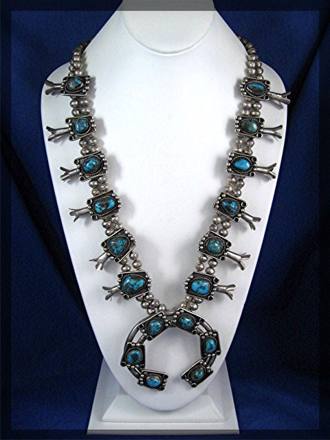 Native American Sterling Silver Turquoise Squash Blosso