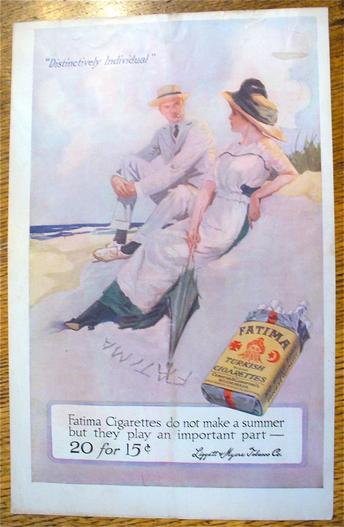 1913 Fatima Cigarettes with Man & Woman on the Beach