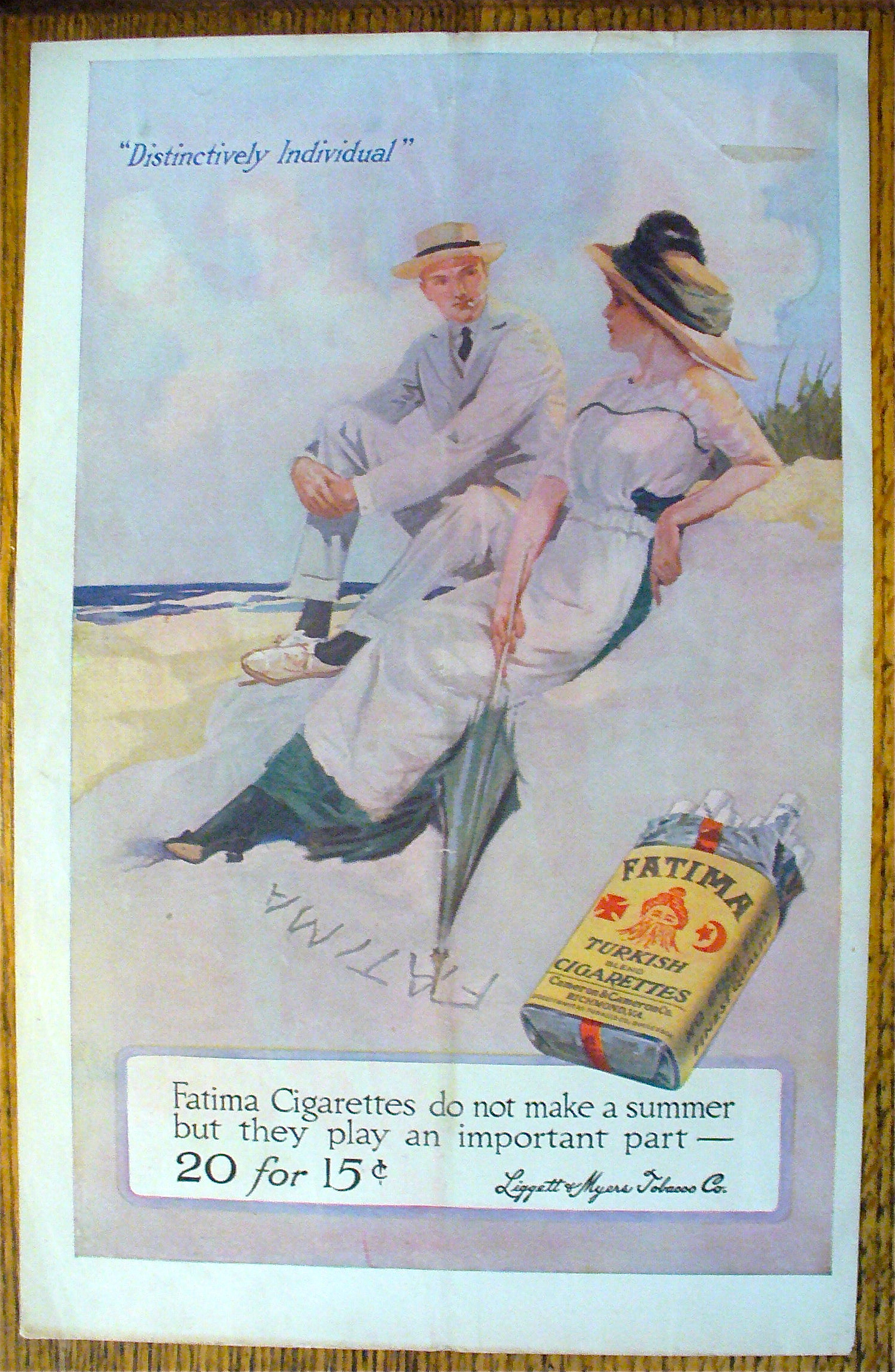 1913 Fatima Cigarettes with Man & Woman on the Beach