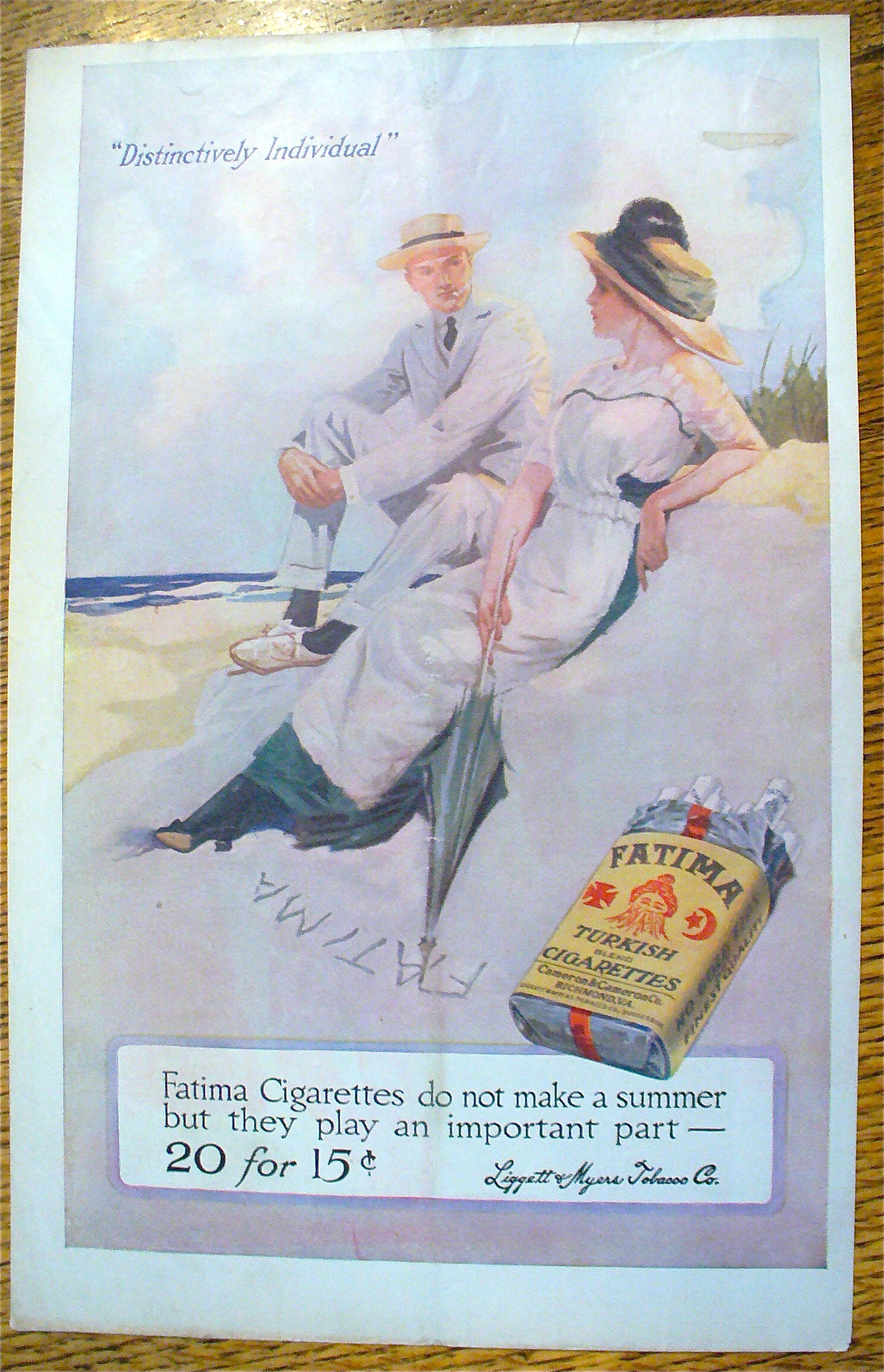 1913 Fatima Cigarettes with Man & Woman on the Beach