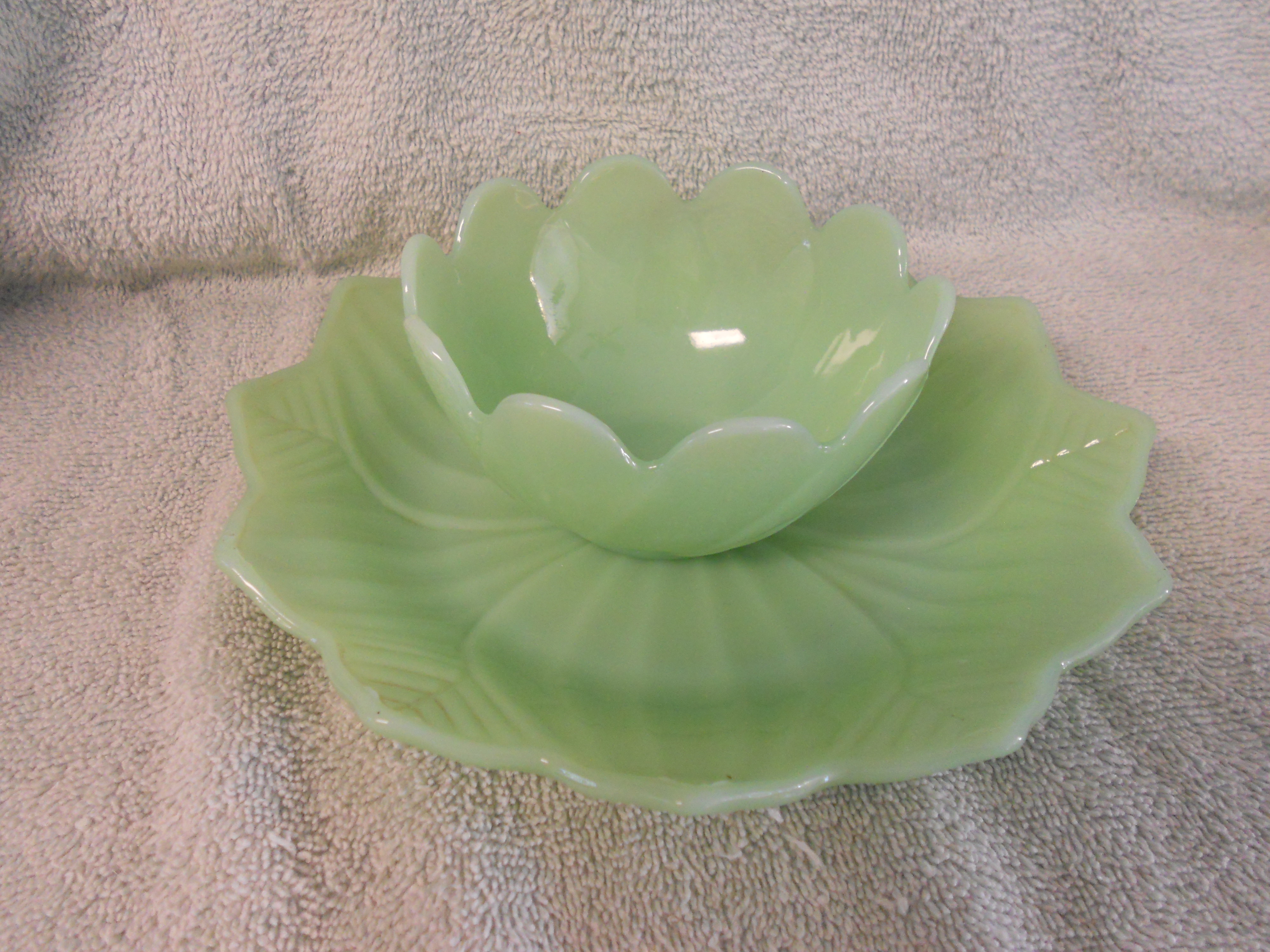 Fire King Jadite Lotus Plate and Bowl