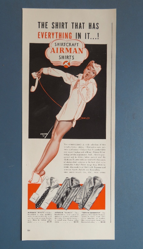 1942 Airman Shirts With Sexy Pin Up Petty Girl Wearing Shirt By George Petty
