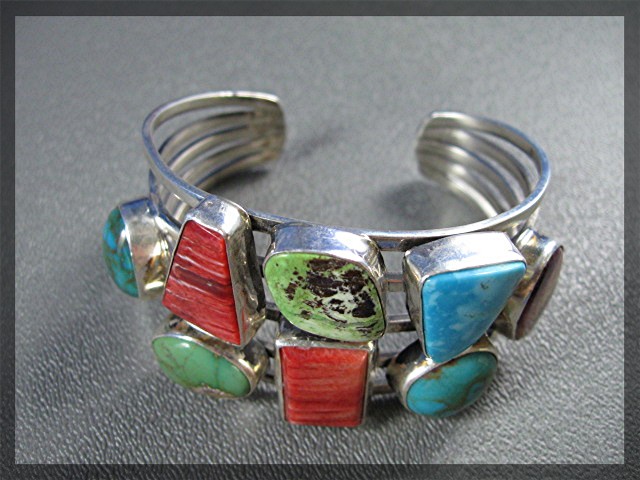 Navajo Sterling Silver Spiny Oyster Turquoise Signed Cu