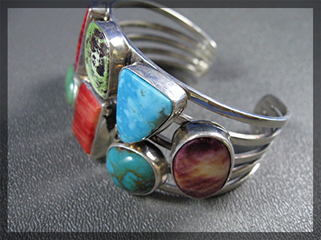 Navajo Sterling Silver Spiny Oyster Turquoise Signed Cu