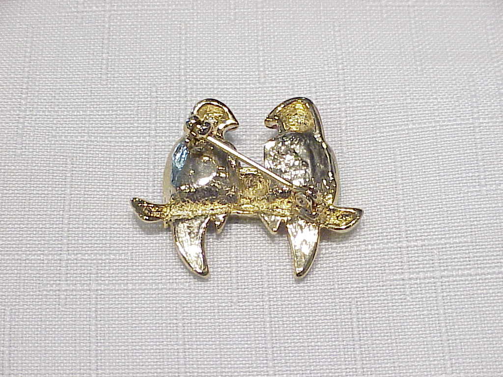 Enamel And Glass Moonstone Lovebirds Or Parrots Brooch