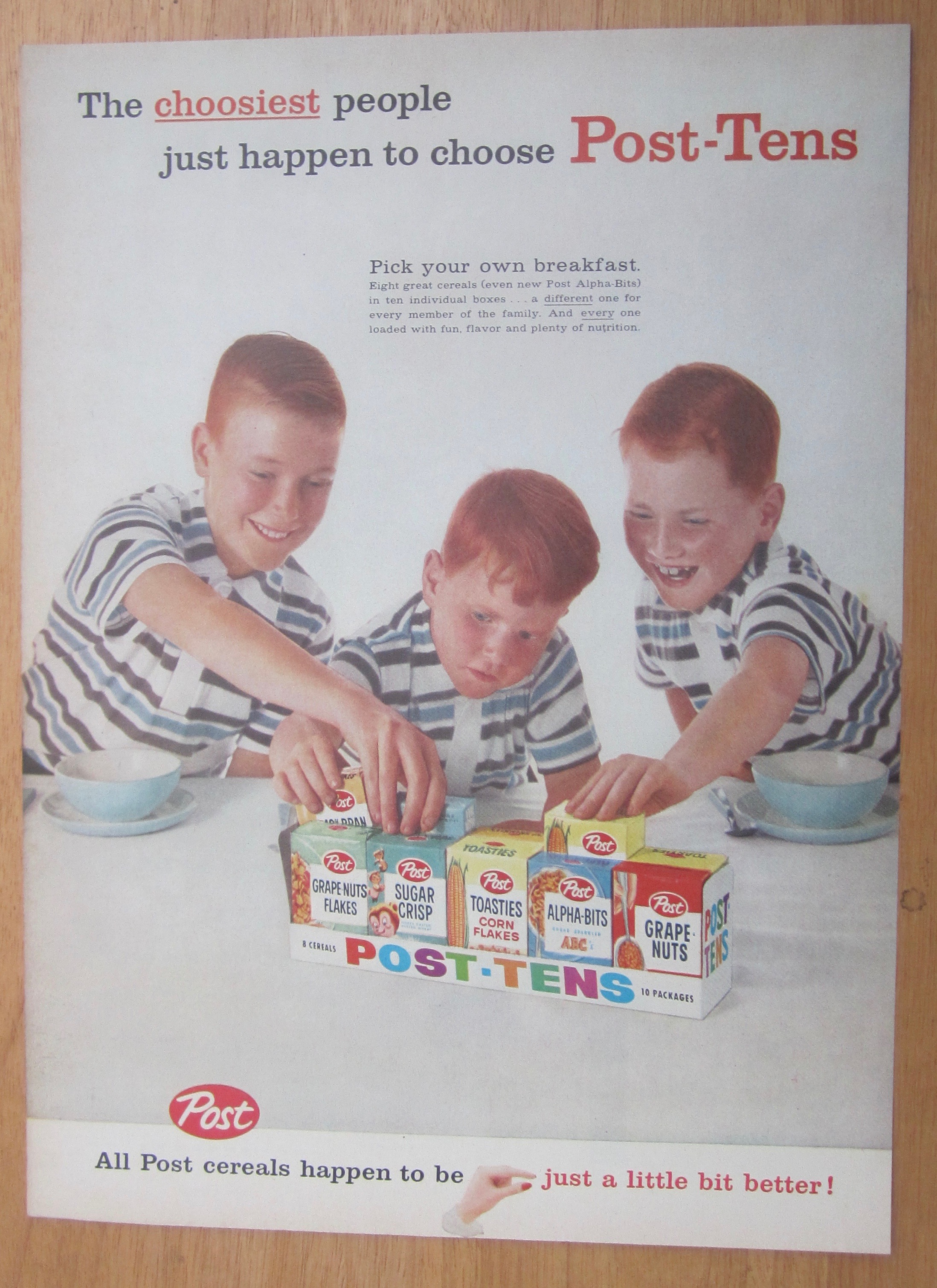 1959 Post Tens Cereals with Three Boys & Cereal