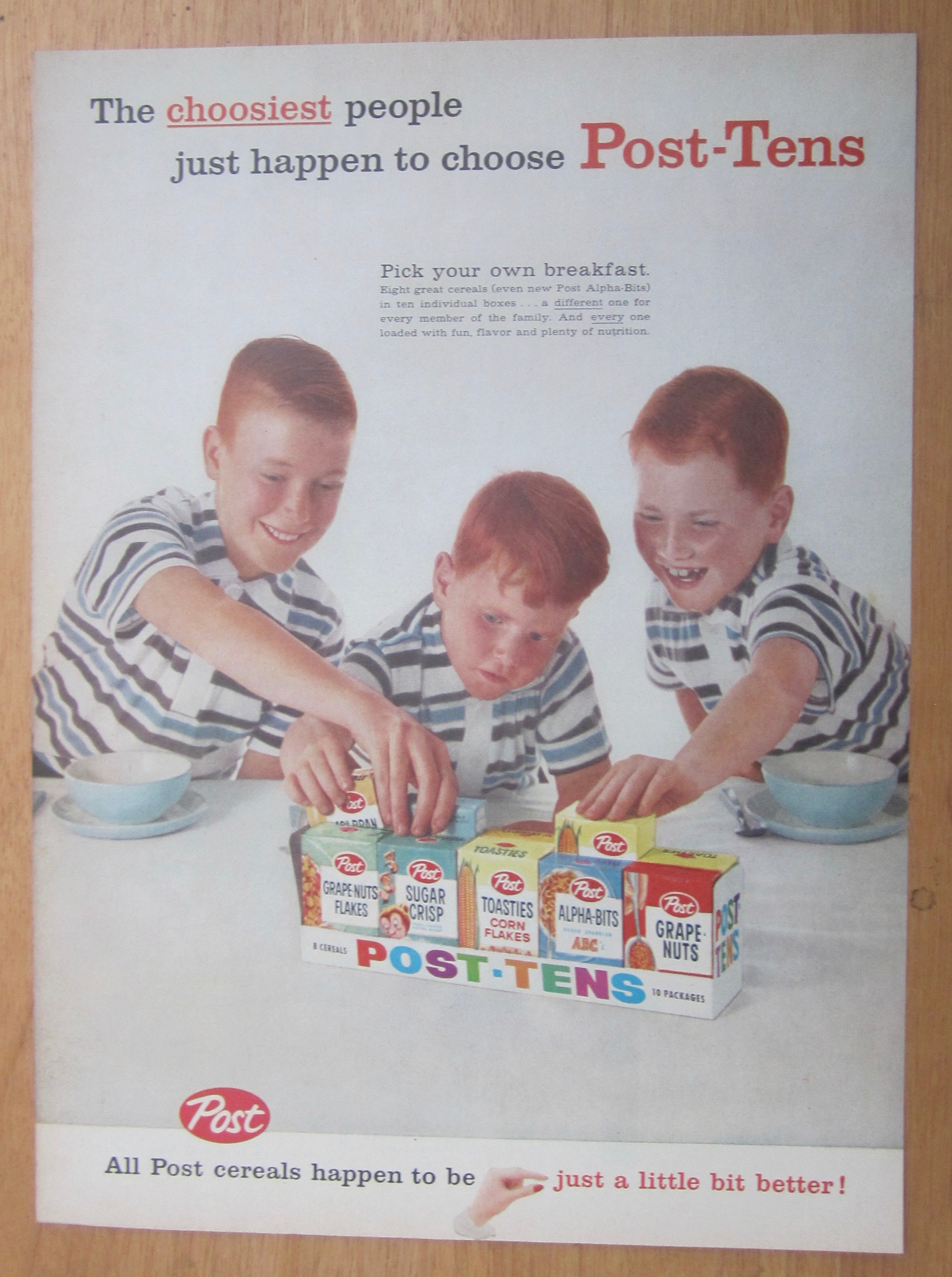 1959 Post Tens Cereals with Three Boys & Cereal