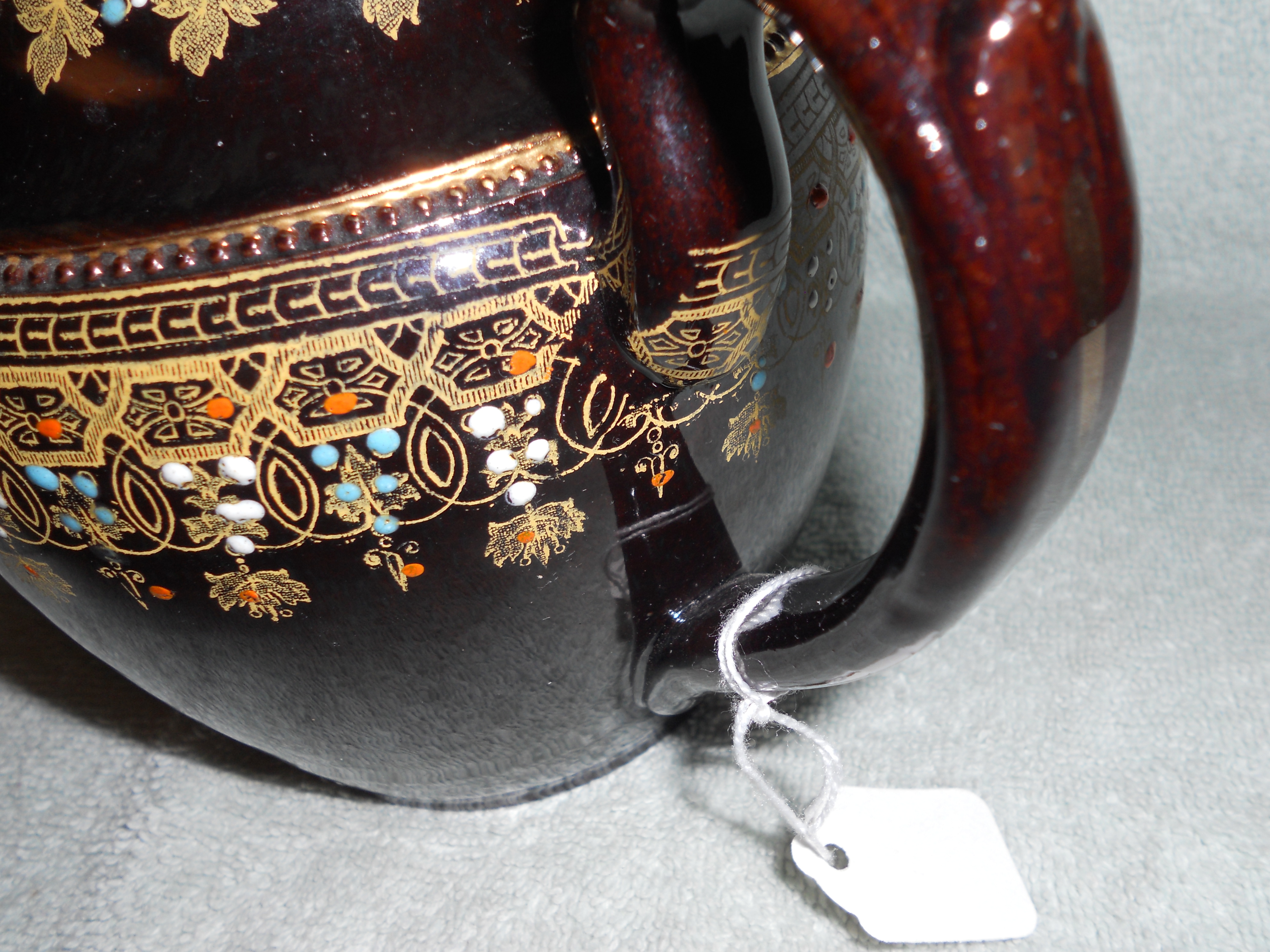 English Brown Teapot Hand Painted Red Clay