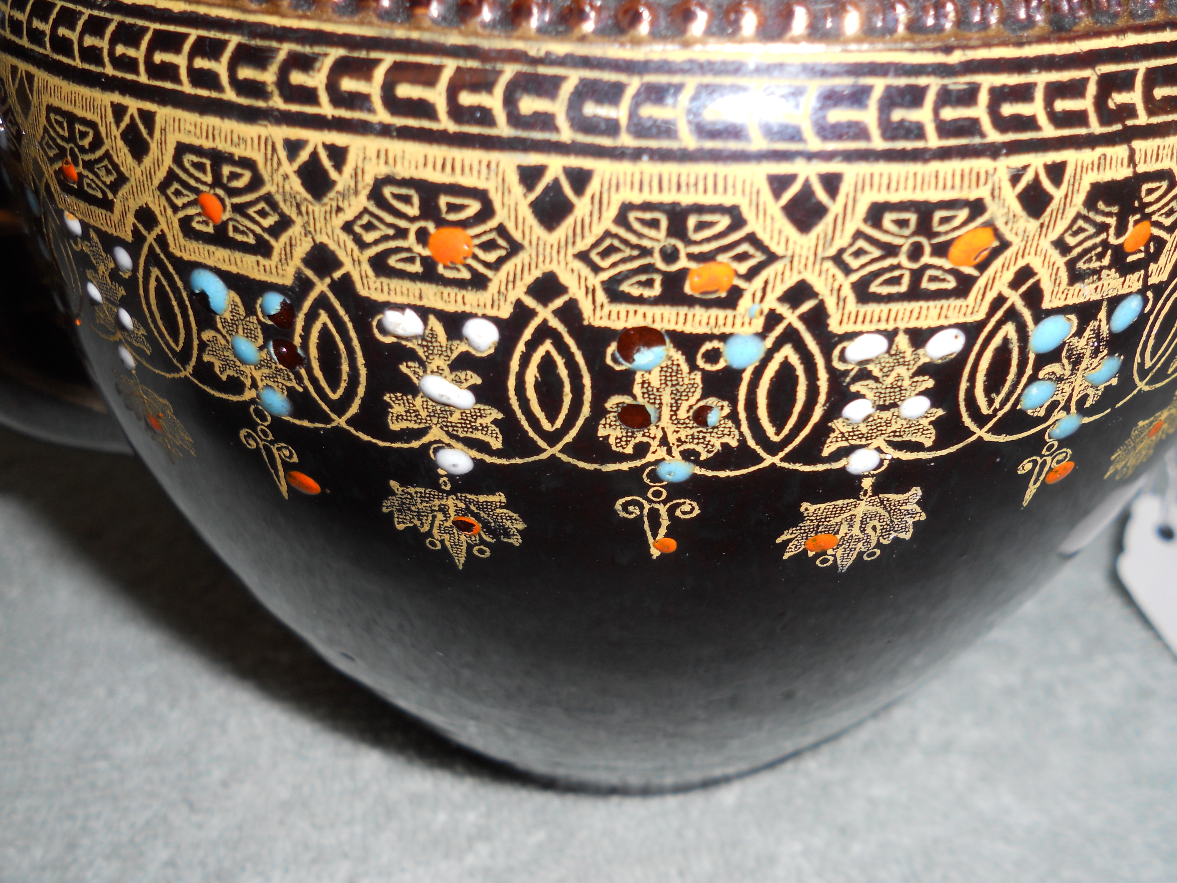 English Brown Teapot Hand Painted Red Clay