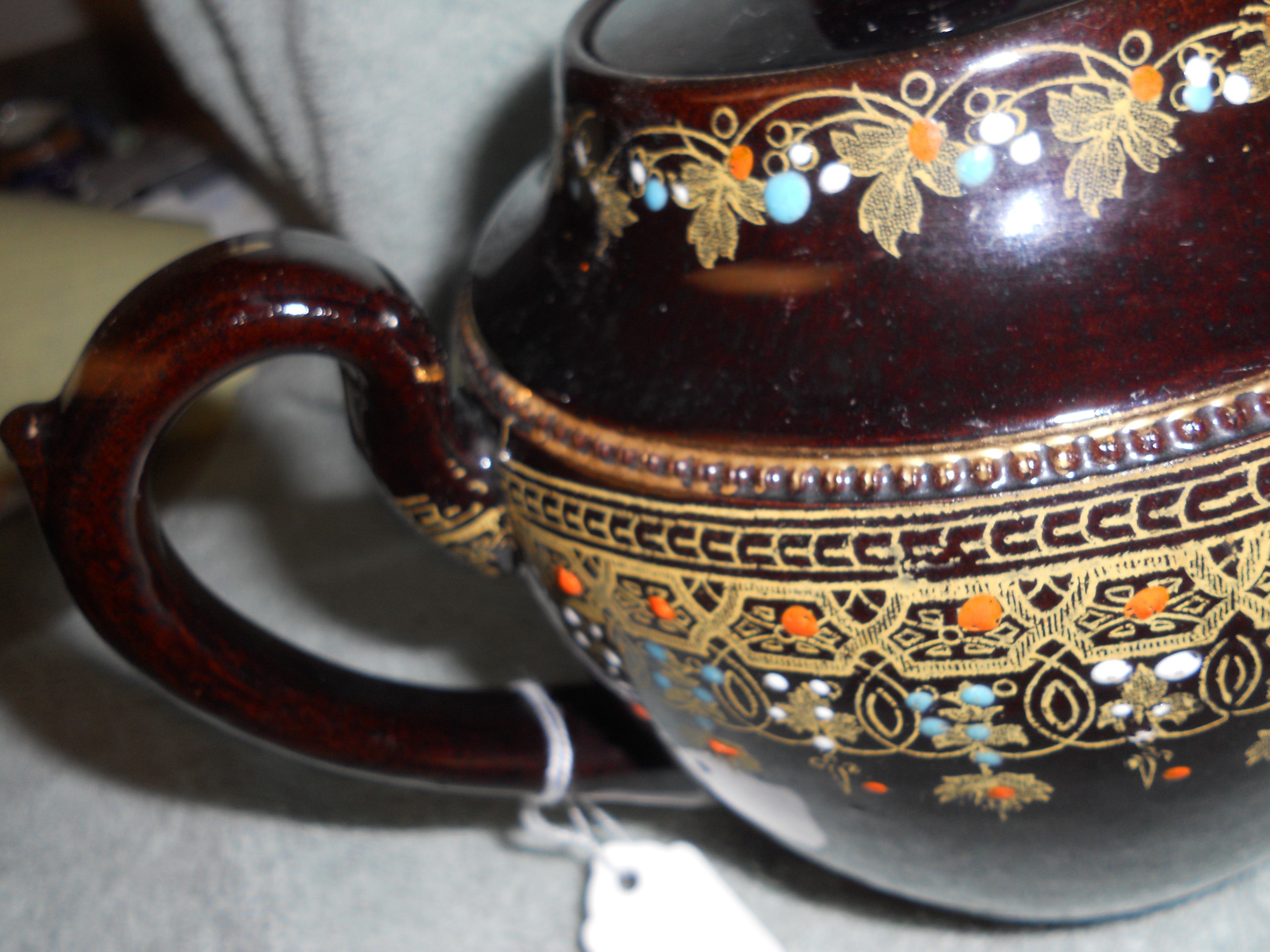 English Brown Teapot Hand Painted Red Clay