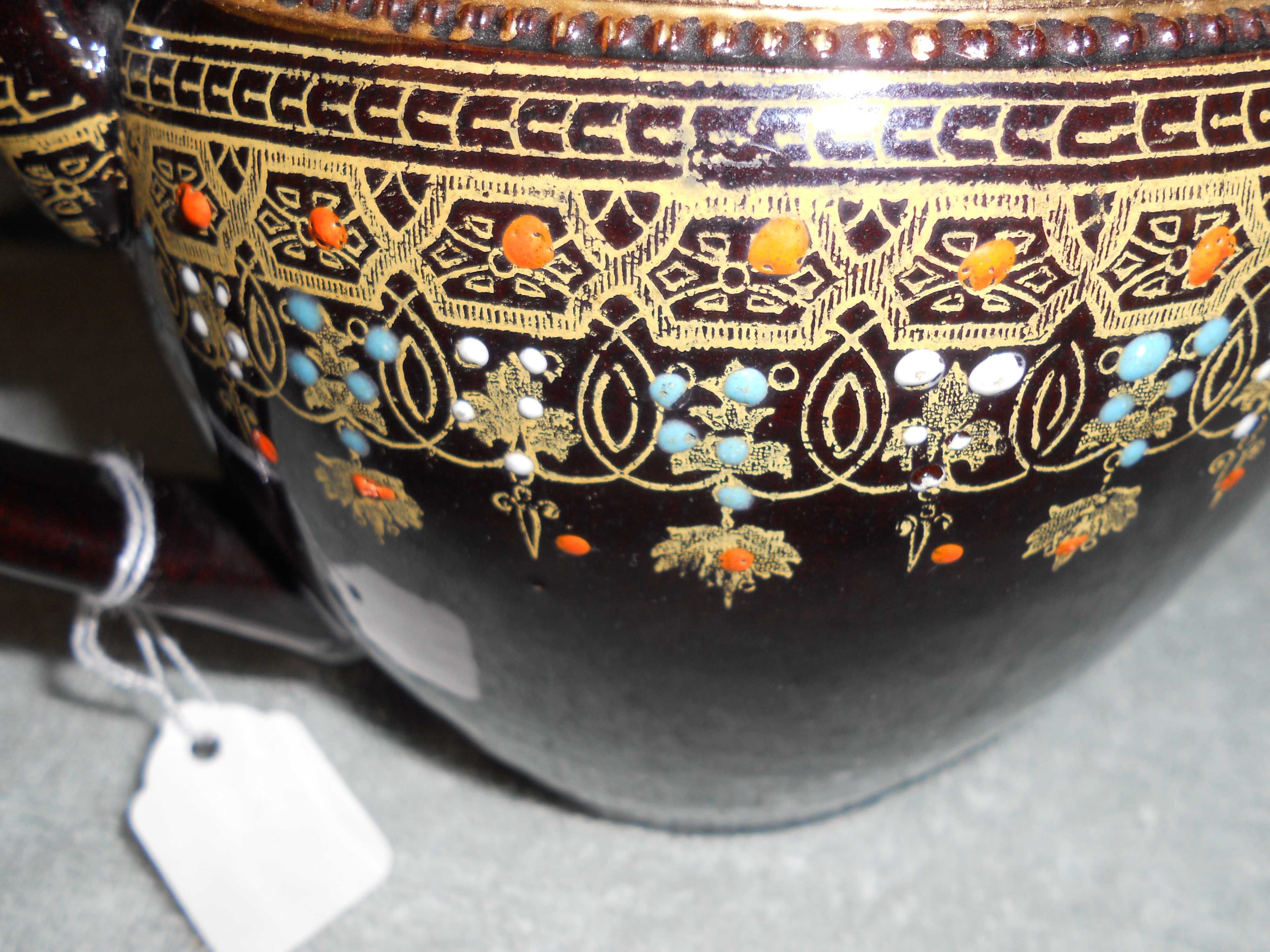 English Brown Teapot Hand Painted Red Clay