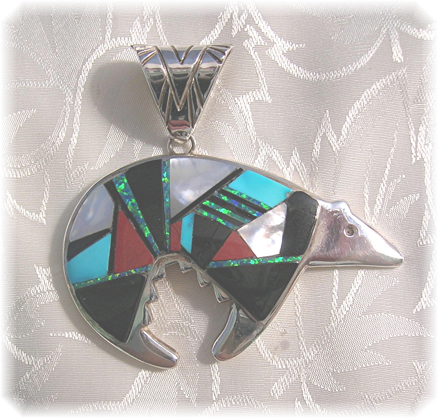 CALVIN BEGAY Sterling Silver Turquoise Onyx Bear