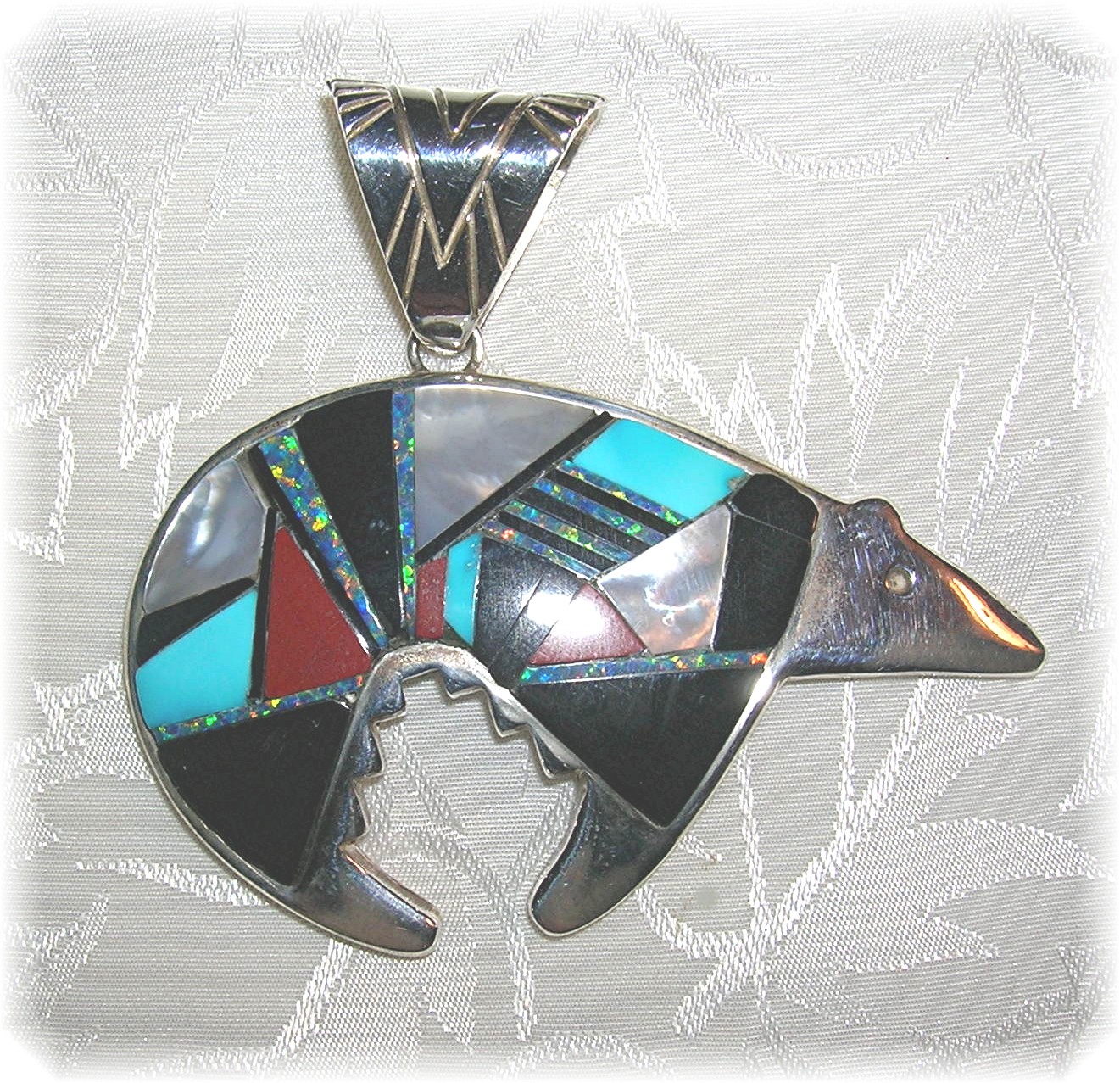 CALVIN BEGAY Sterling Silver Turquoise Onyx Bear