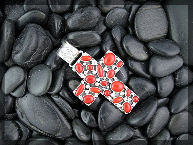 Navajo Mediterrfanean Coral Sterling Silver NAKAI Cross