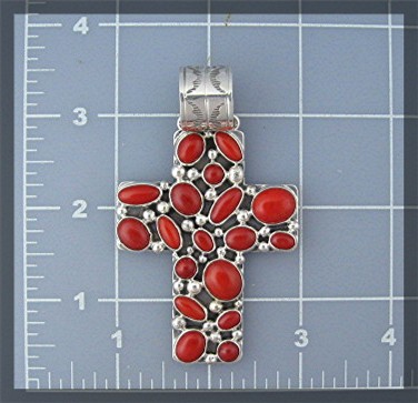 Navajo Mediterrfanean Coral Sterling Silver NAKAI Cross