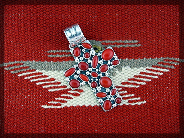 Navajo Mediterrfanean Coral Sterling Silver NAKAI Cross