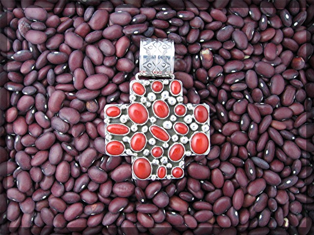 Native American Coral Sterling Silver Pendant Beatrice