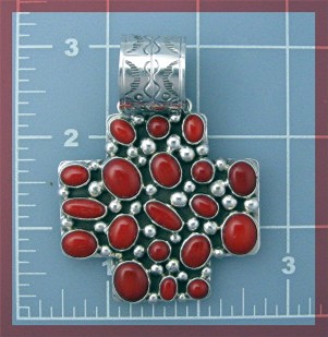 Native American Coral Sterling Silver Pendant Beatrice