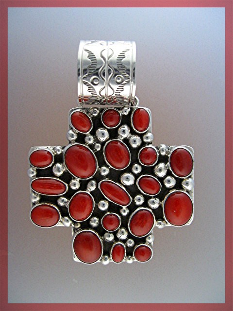 Native American Coral Sterling Silver Pendant Beatrice