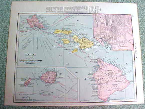 Antique Map Hawaii Cuba 1916 Rand McNally