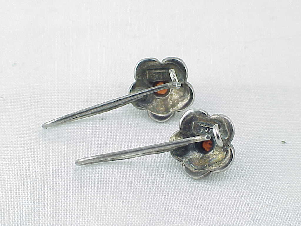 Dangling Sterling Silver, Garnet And Marcasite Pierced Earrings