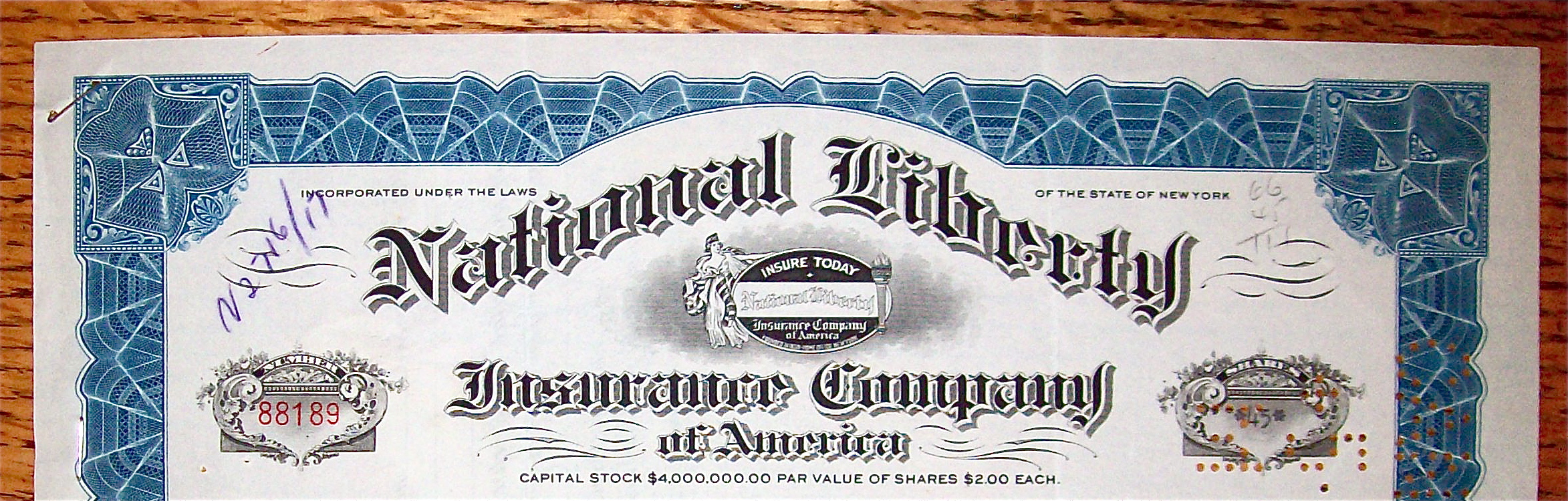 1936 National Liberty Insurance Co Stock Certificate