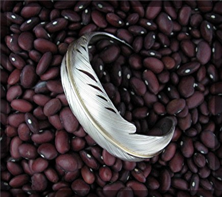 Navajo 14K Gold Sterling Silver Feather H CHAVEZ Cuff