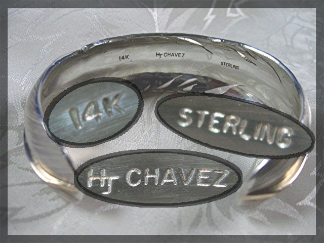 Navajo 14K Gold Sterling Silver Feather H CHAVEZ Cuff