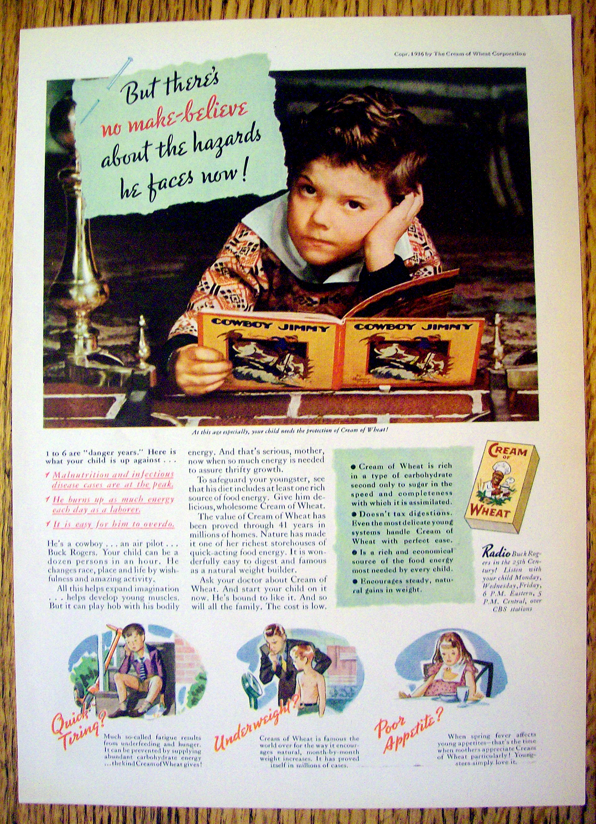 1936 Cream of Wheat Cereal with Boy Day Dreaming