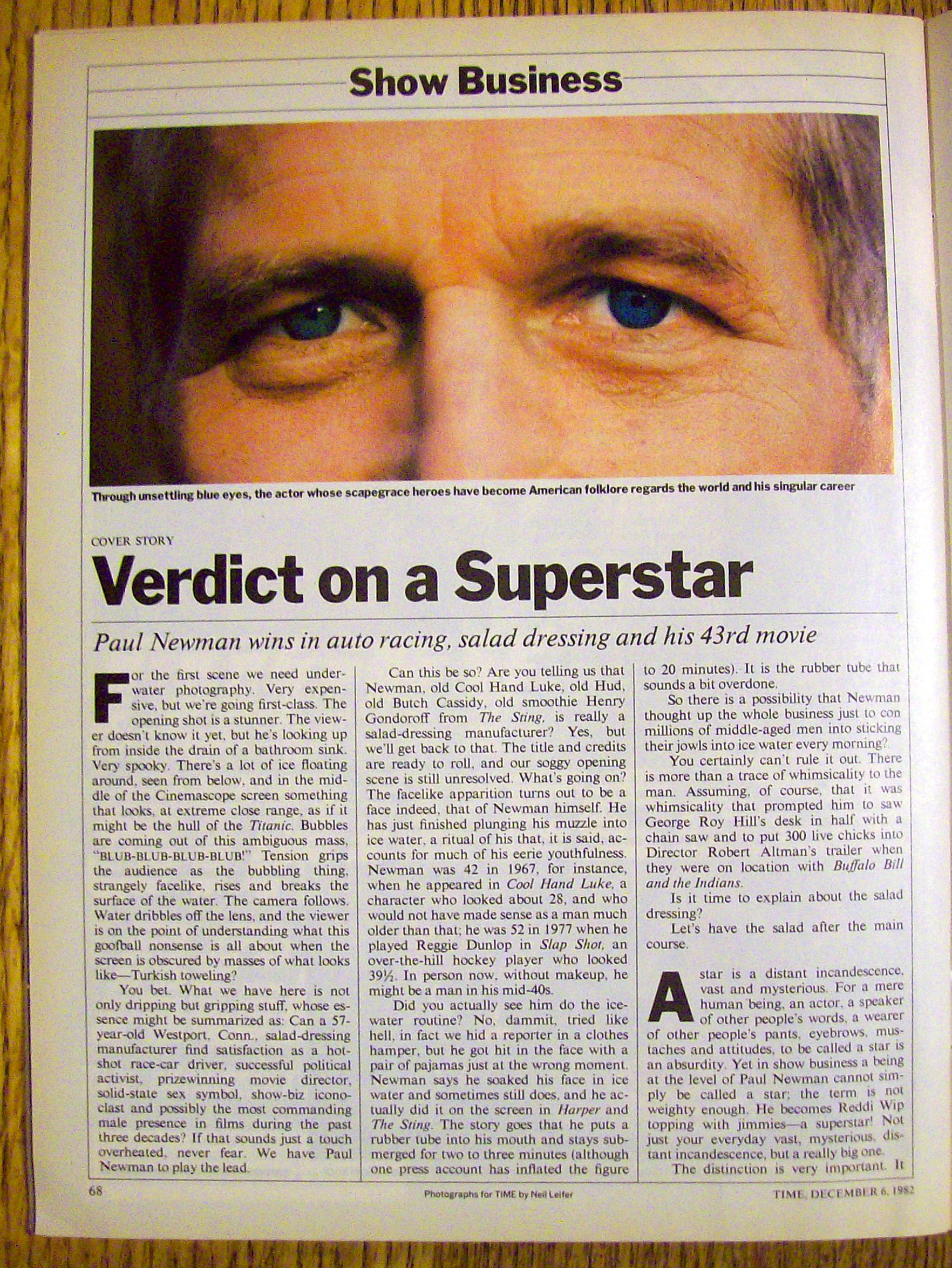 Time Magazine-December 6, 1982-Paul Newman