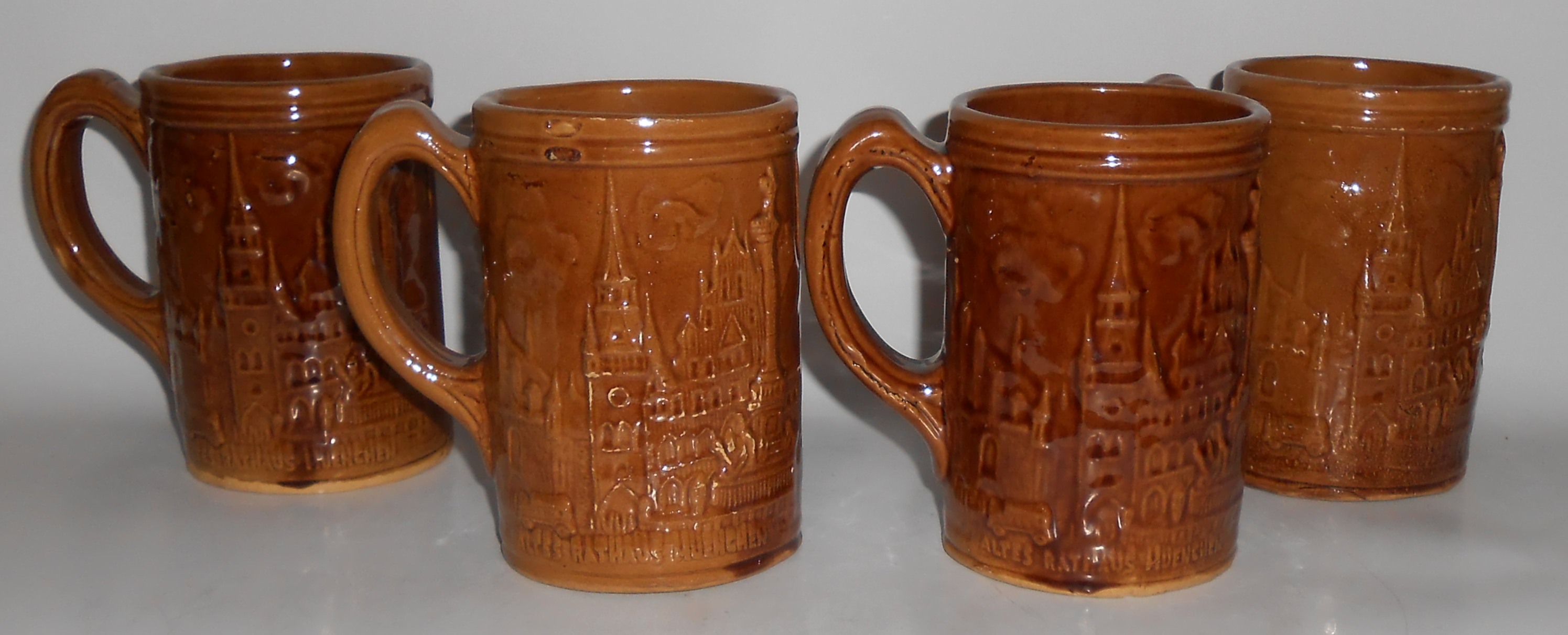 Set/4 Vintage Neustadl Gesundheit Pottery Beer Mugs