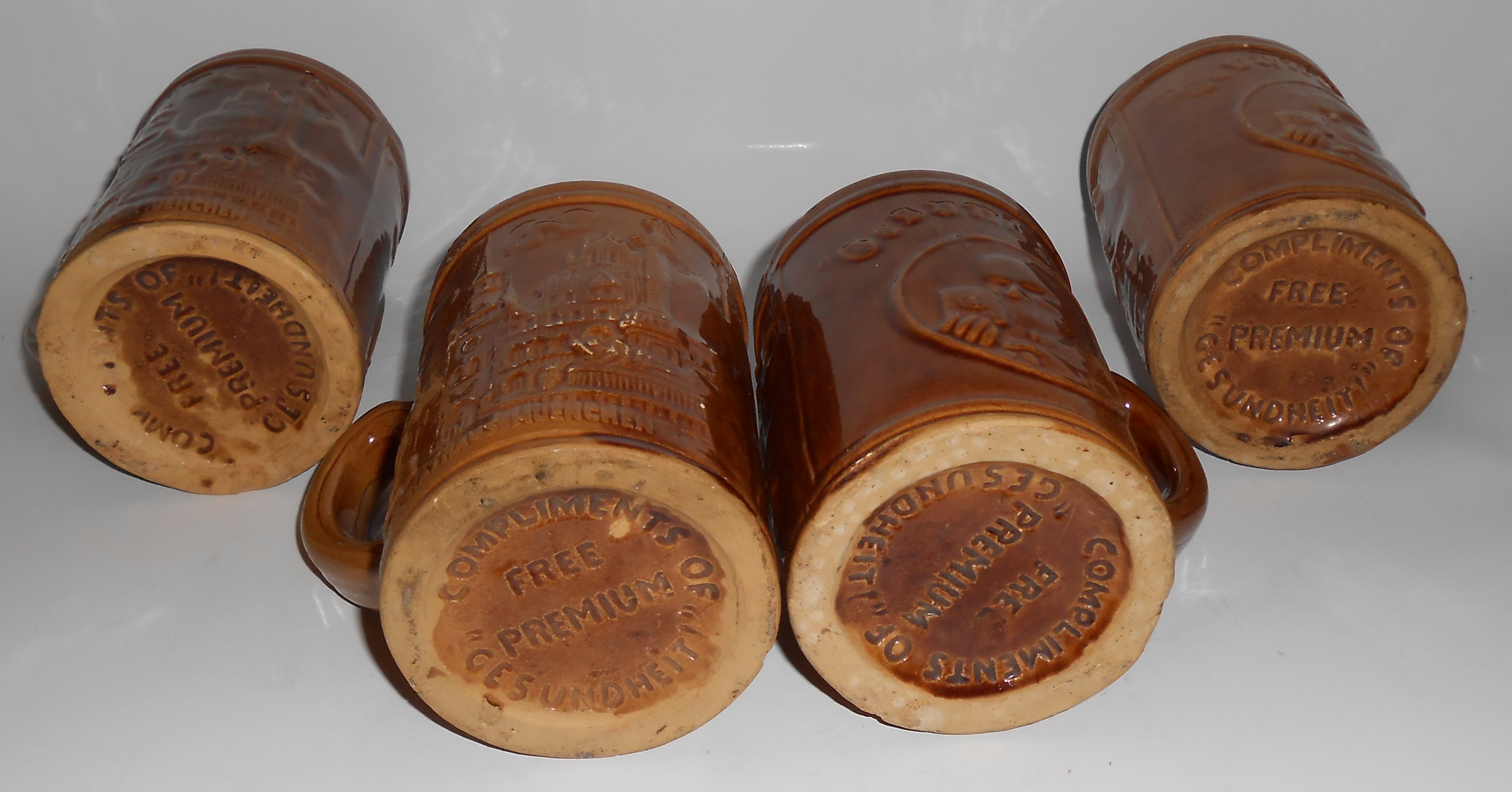 Set/4 Vintage Neustadl Gesundheit Pottery Beer Mugs