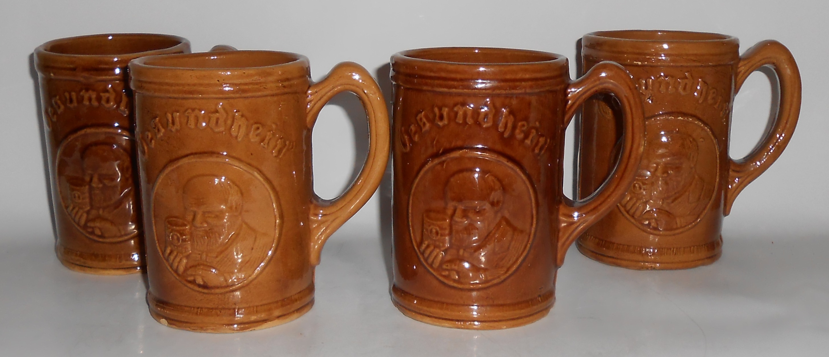 Set/4 Vintage Neustadl Gesundheit Pottery Beer Mugs