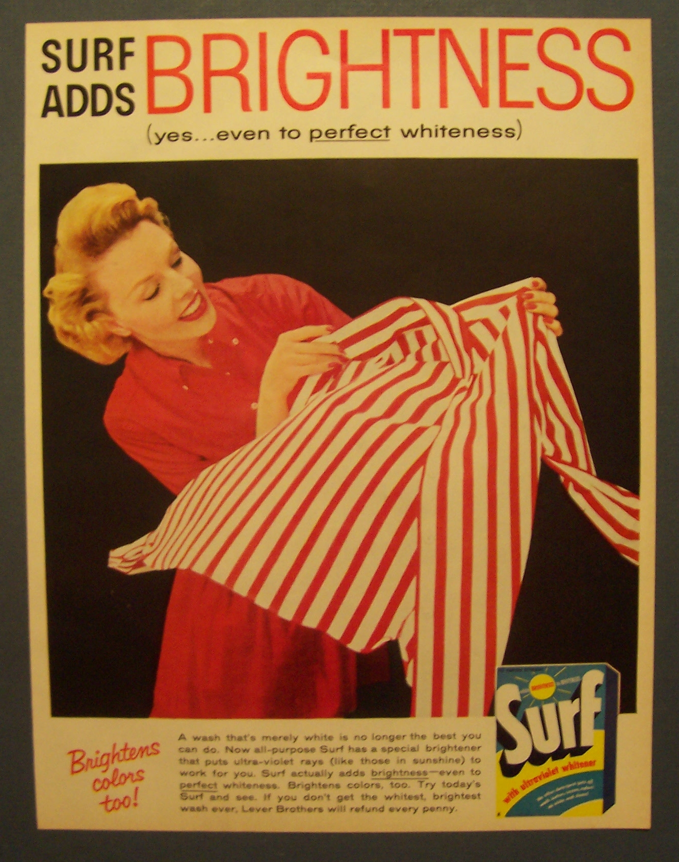 1957 Surf Detergent w/Woman Looking at Striped Shirt