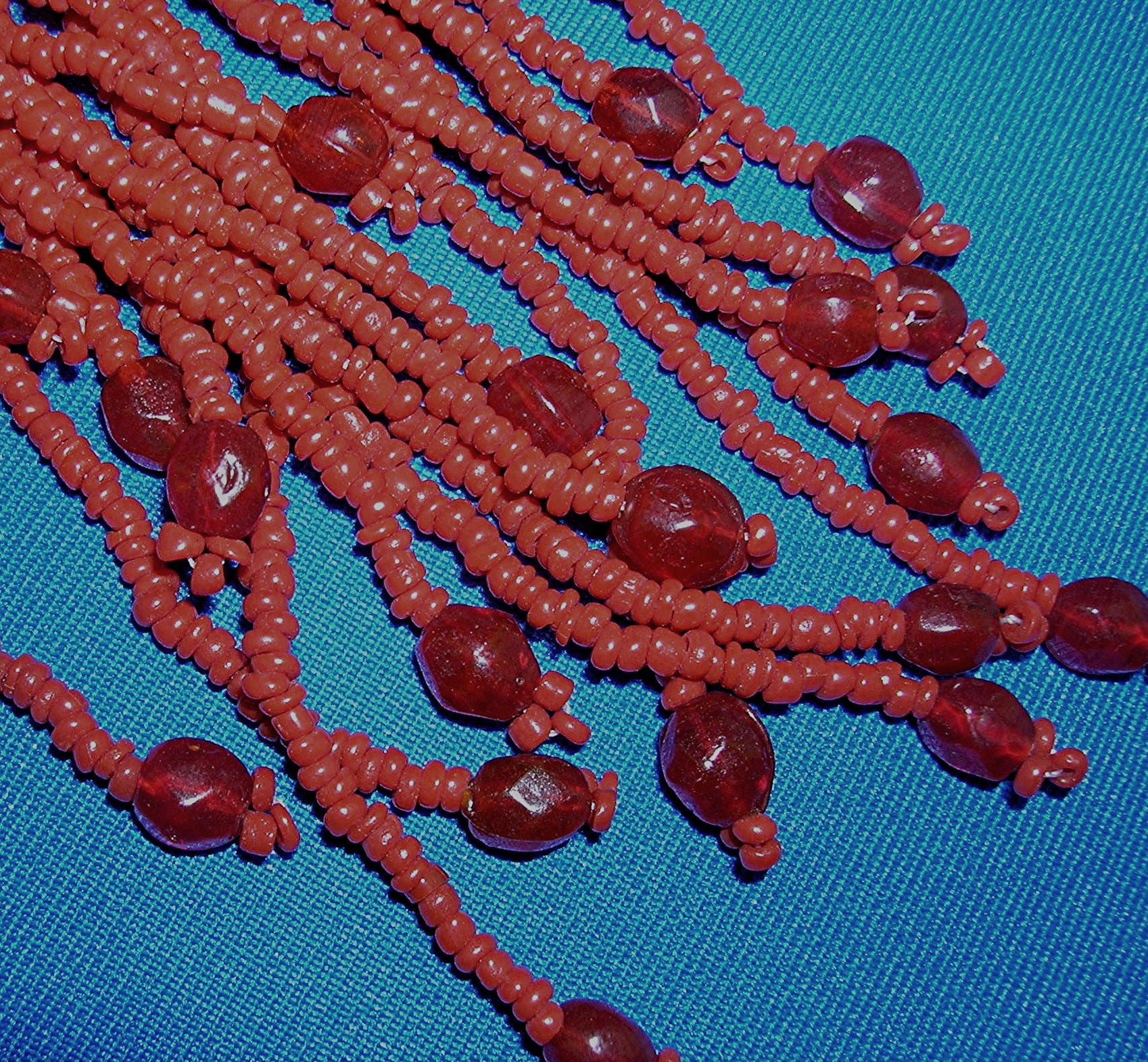 54 Inch Coral 20 Strand  Tie Necklace Belt Beads