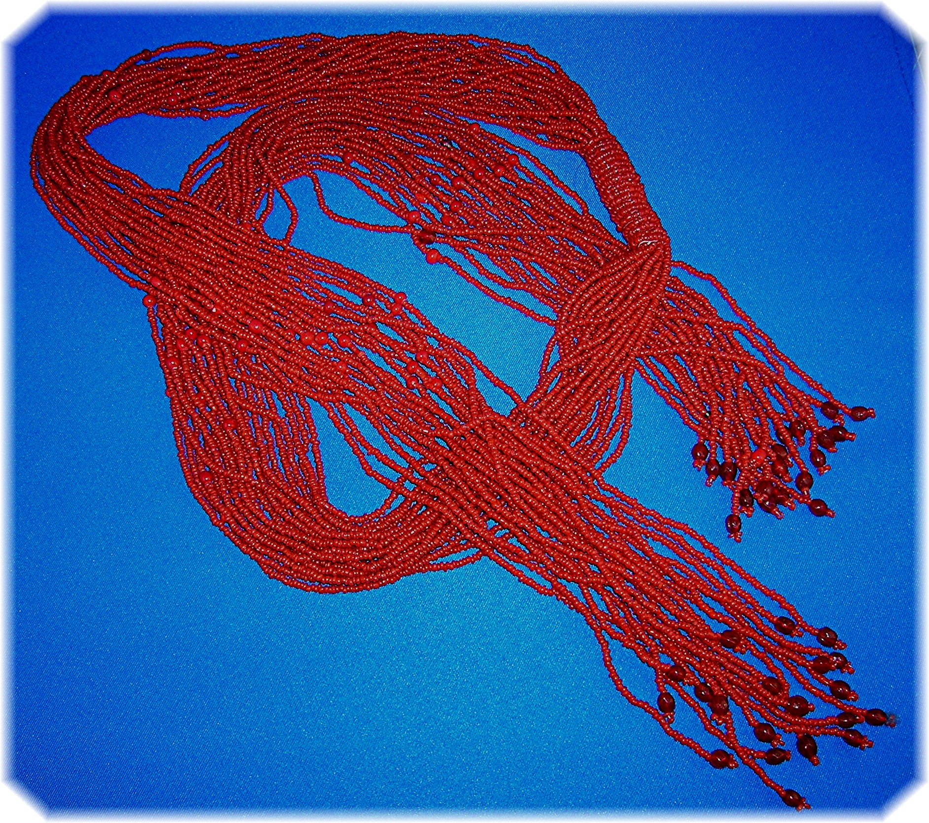 54 Inch Coral 20 Strand  Tie Necklace Belt Beads